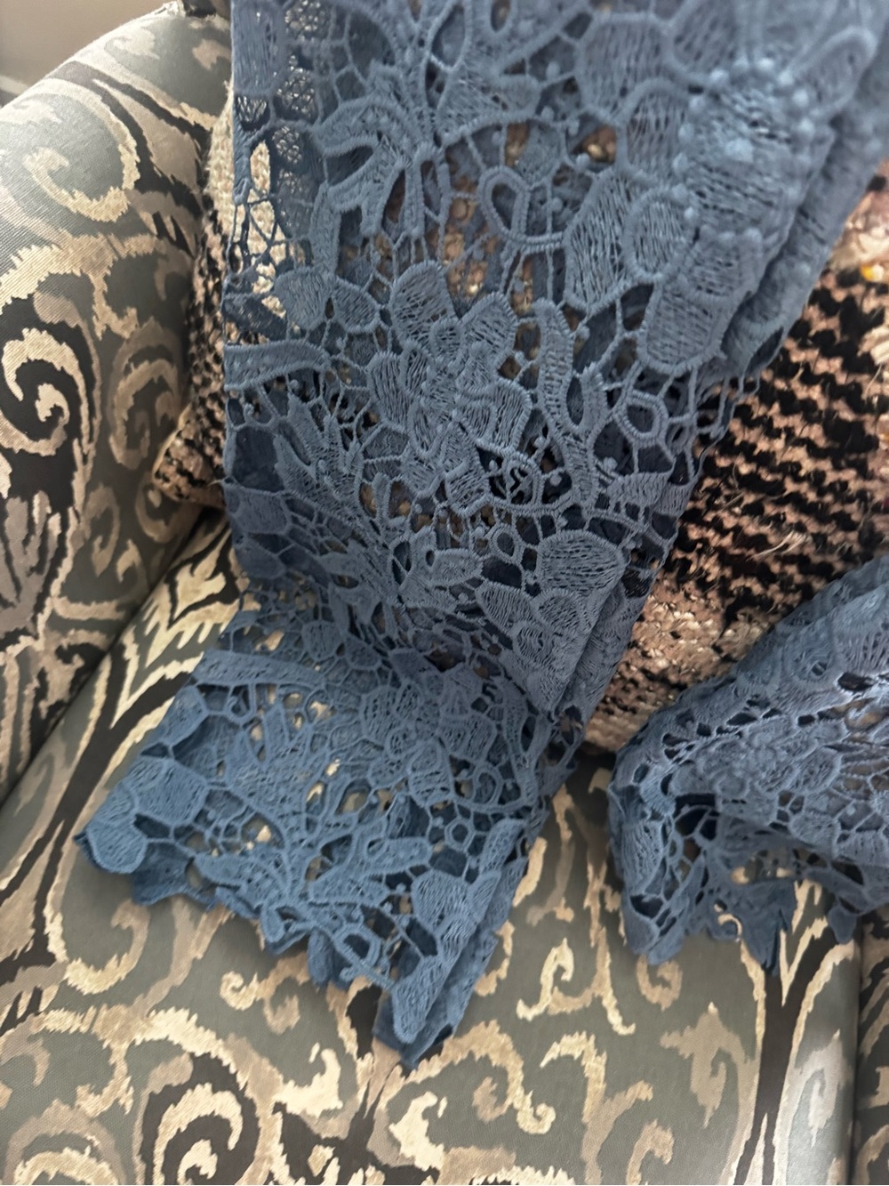 Wide Leg Lace-Trim Jeans in Dark Blue - Picture 2 of 2